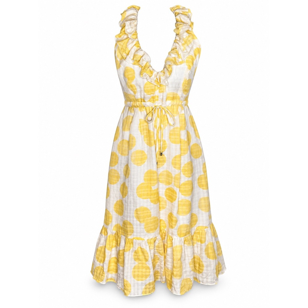 Lilly Pulitzer Halter Dress 8 Yellow Polka Dot Silk Blend Coastal Ruffle